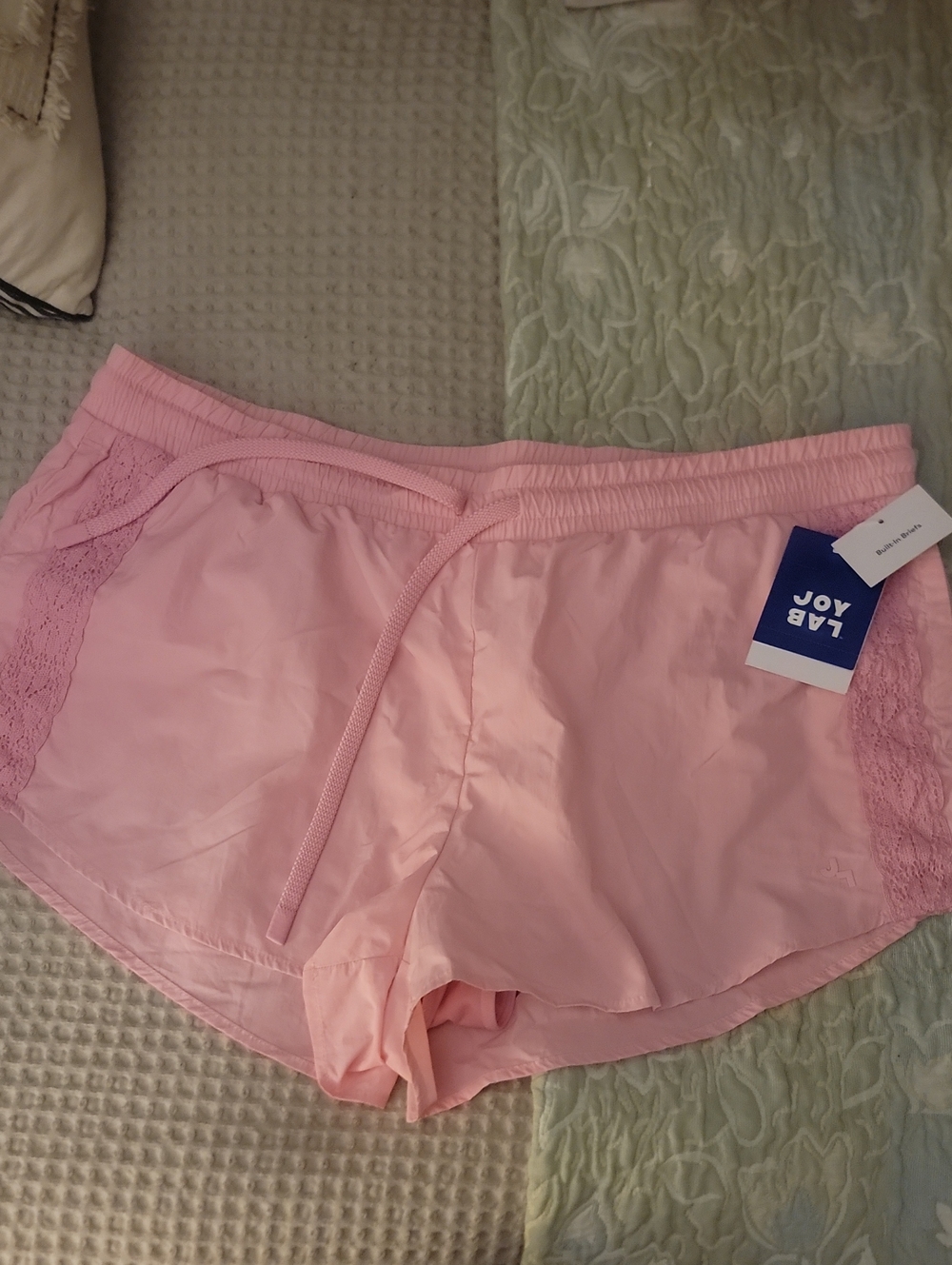 JoyLab Pink Mid-Rise Shorts with Lace Side Panels